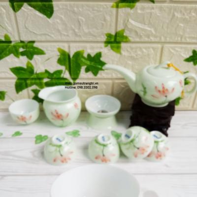 Bộ ấm chén men ngọc vẽ tay Hoa Sen